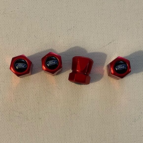 Ford logo valve Stem caps in Red set of 4 NWT - Picture 1 of 4